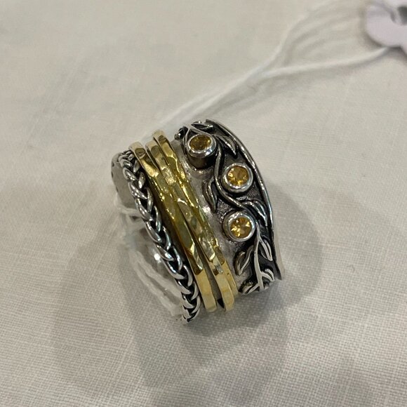 PZ Paz Creations YG.925 Sterling Silver Ring With Gold Over Silver Spinners Size - Picture 4 of 5